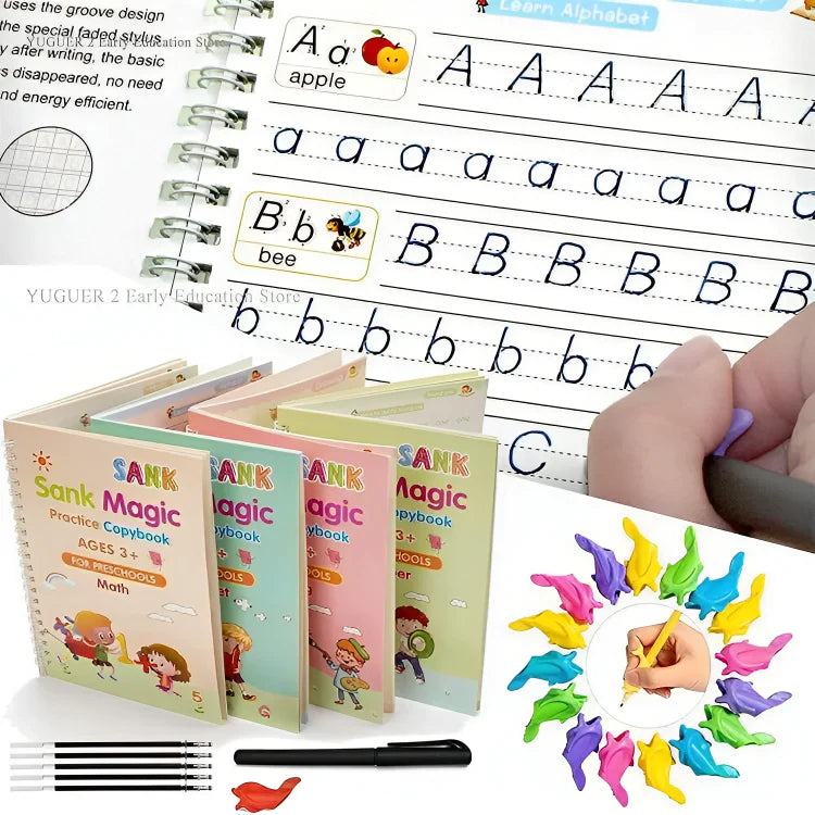 Reusable Magic Practice Copybook (4Books+1Pen+4Refills)