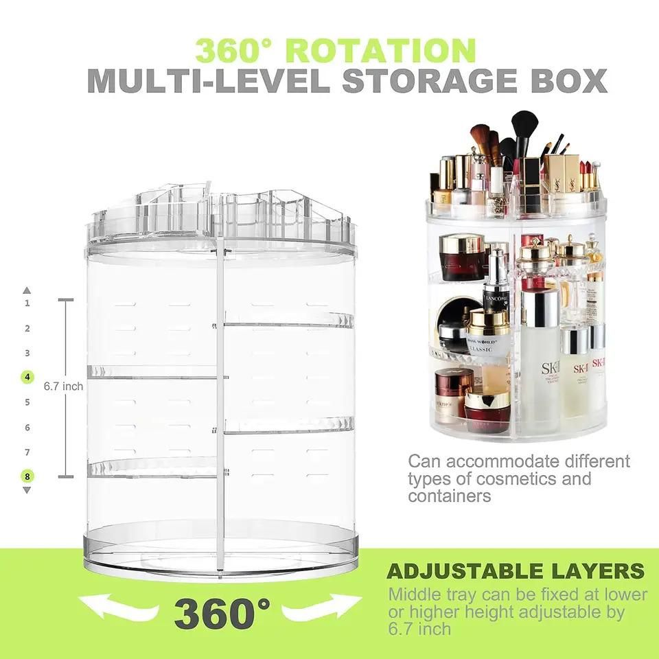 Clear Transparent Large 360 Degree Rotation Cosmetic Storage Box 360 Rotating Makeup Organizer