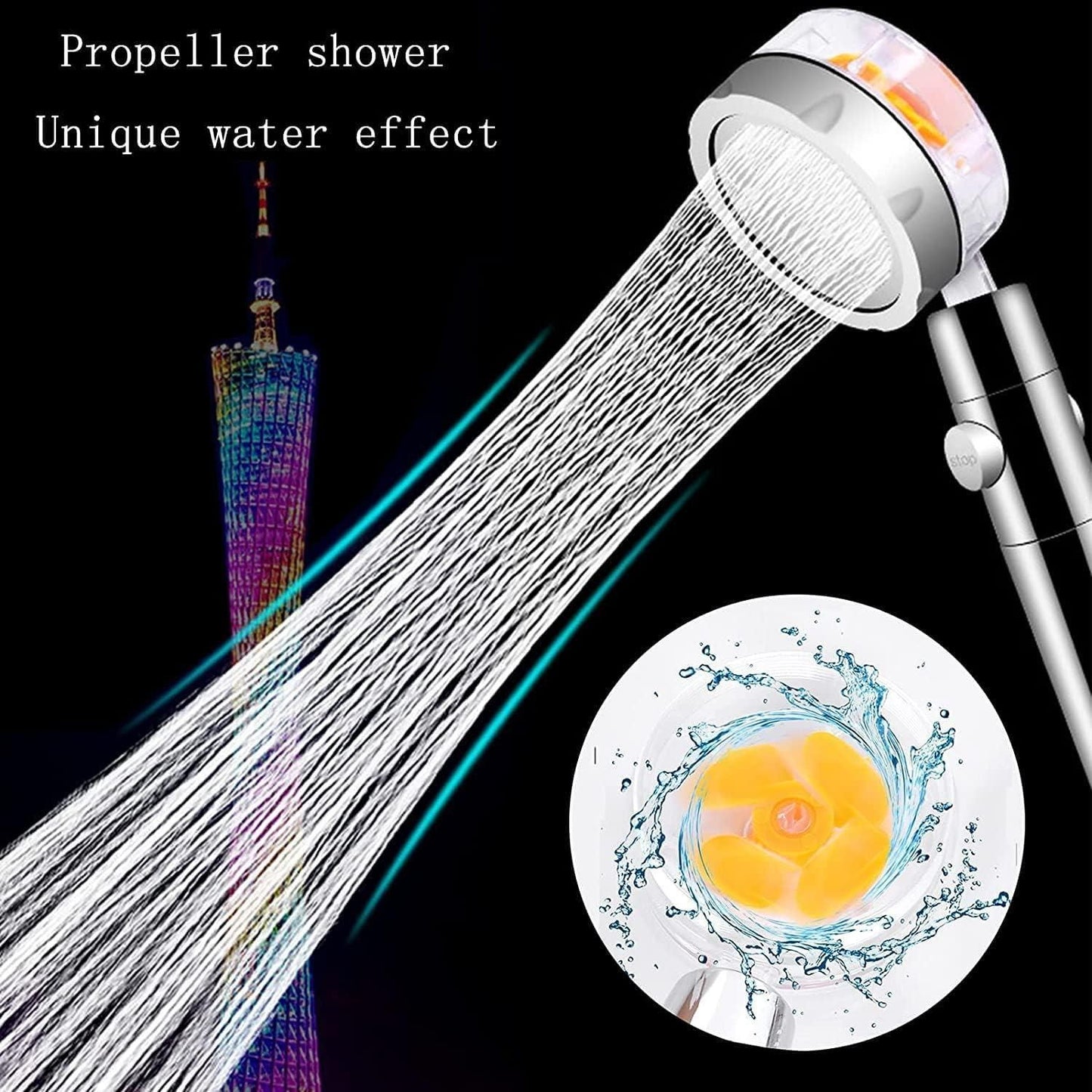 Pressurized Shower Head 4 in1 Adjustable High Pressure Shower One-key Stop Water Massage