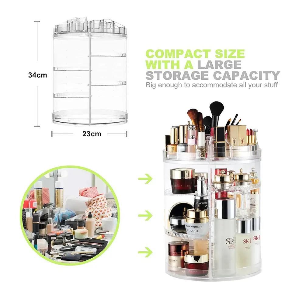 Clear Transparent Large 360 Degree Rotation Cosmetic Storage Box 360 Rotating Makeup Organizer